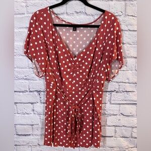 Torrid Polka Dot Ruched Tie Waist Short Sleeve Blouse Plus Size 3X